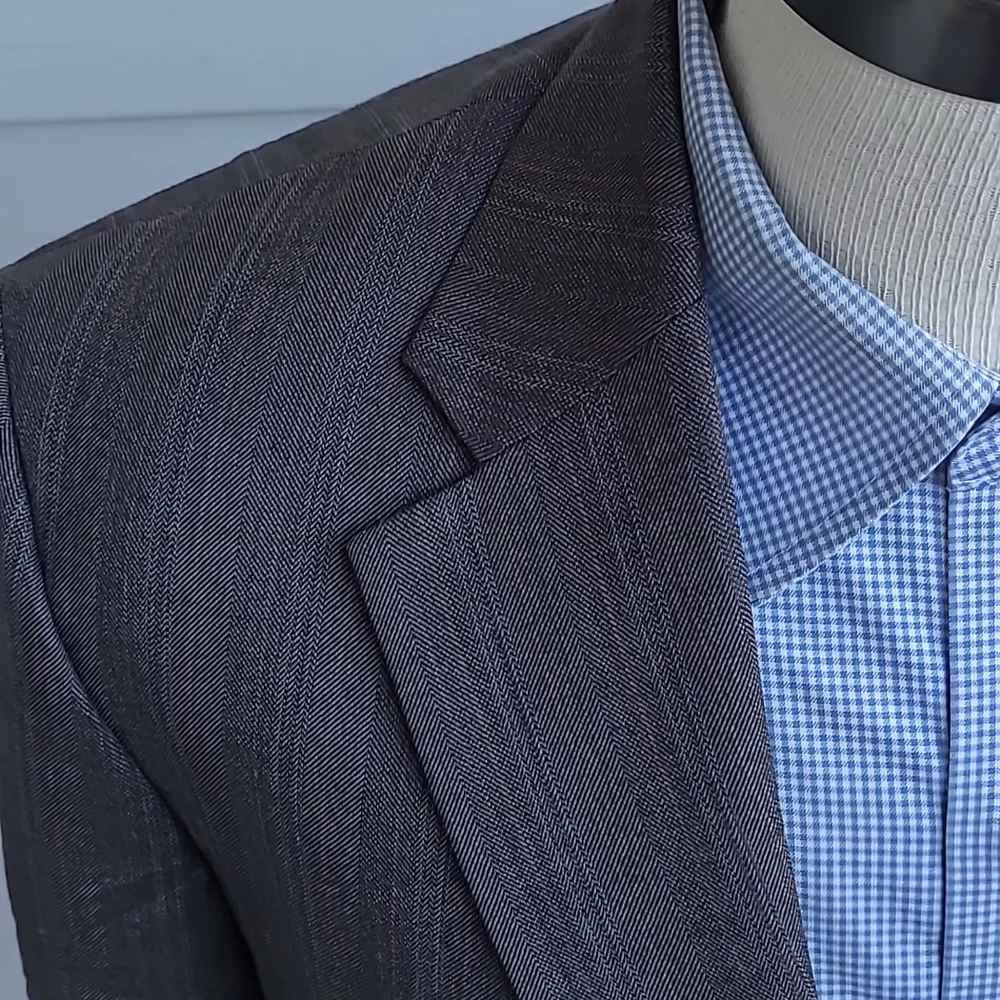 JOHN VARVATOS Dark Brown‎ Grey Striped Worsted Wool Sz 42 L Sport Coat Blazer